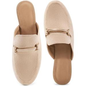 imageAlicegana Mules for Women Flats Shoes Comfortable Closed Toe Slip on Mules 2025 Dressy Business Buckle LoafersApricot