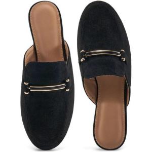imageAlicegana Mules for Women Flats Shoes Comfortable Closed Toe Slip on Mules 2025 Dressy Business Buckle LoafersBlack