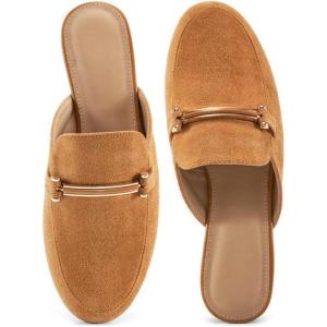 imageAlicegana Mules for Women Flats Shoes Comfortable Closed Toe Slip on Mules 2025 Dressy Business Buckle LoafersBrown