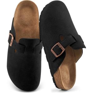 imageAlicegana Womens Suede Clogs Slip on Mules Cork Footbed Potato Shoes Comfort Closed Toe Sandals with Arch SupportBlack