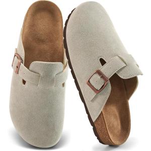 imageAlicegana Womens Suede Clogs Slip on Mules Cork Footbed Potato Shoes Comfort Closed Toe Sandals with Arch SupportGrey