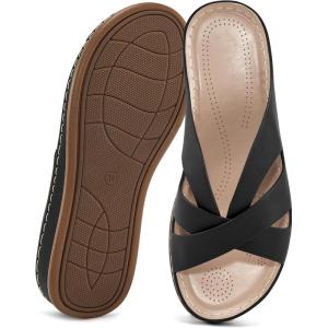 imageAlicegana Womens Sandals Wedge Shoes Dressy Summer Low Platform Slides Comfortable Walking Beach Sandals for Women 2025Black