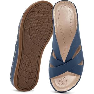 imageAlicegana Womens Sandals Wedge Shoes Dressy Summer Low Platform Slides Comfortable Walking Beach Sandals for Women 2025Darkblue