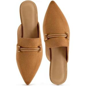 imageAlicegana Mules for Women Dressy Flats Comfortable Pointed Toe Slingback Flats Business Casual Slip On Shoes Backless LoafersBrown