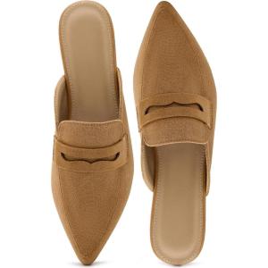 imageAlicegana Mules for Women Slingback Flats Pointed Toe Business Casual Shoes Comfortable Suede Dressy Work Backless LoafersBrown