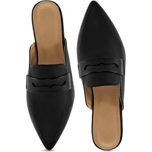 imageMules for Women Slingback Flats Comfortable Pointed Toe Backless Loafers Business Casual Shoes Dressy Slides 2025Black