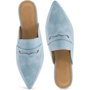 imageMules for Women Slingback Flats Comfortable Pointed Toe Backless Loafers Business Casual Shoes Dressy Slides 2025Blue
