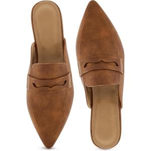 imageMules for Women Slingback Flats Comfortable Pointed Toe Backless Loafers Business Casual Shoes Dressy Slides 2025Brown