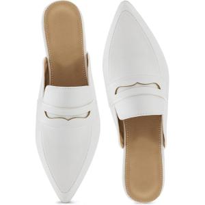 imageMules for Women Slingback Flats Comfortable Pointed Toe Backless Loafers Business Casual Shoes Dressy Slides 2025White