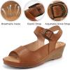 imageAlicegana Womens Wedge Sandals Comfortable Low Heel Dressy Summer Platform Shoes Ankle Strap Casual Non Slip WedgesBrown