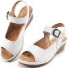 imageAlicegana Womens Wedge Sandals Comfortable Low Heel Dressy Summer Platform Shoes Ankle Strap Casual Non Slip WedgesWhite