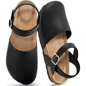 imageAlicegana Closed Toe Sandals for Women  Arch Support Dressy Flat Sandals Comfortable Summer Shoes 2025Black
