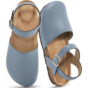 imageAlicegana Closed Toe Sandals for Women  Arch Support Dressy Flat Sandals Comfortable Summer Shoes 2025Blue