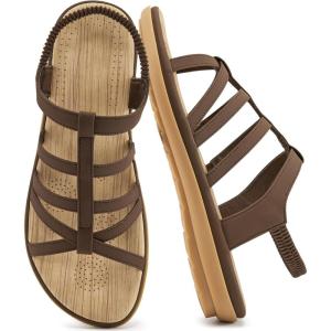 imageAlicegana Womens Sandals Dressy Summer Comfortable Gladiator Flat Sandals for Women 2025 Non Slip Casual Walking Beach ShoesCoffee
