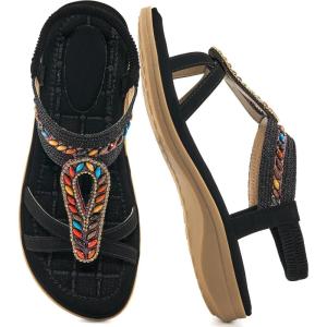 imageAlicegana Womens Sandals Orthopedic Shoes Comfortable Arch Support Dressy Bohemian Flats 2025 for Walking Beach VacationBlack