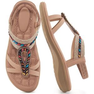 imageAlicegana Womens Sandals Orthopedic Shoes Comfortable Arch Support Dressy Bohemian Flats 2025 for Walking Beach VacationDarkpink