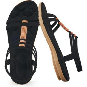 imageAlicegana Womens Sandals Summer Dressy Gladiator Comfortable Walking Shoes Non Slip Casual Beach FlatsBlack