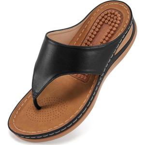 imageAlicegana Womens Sandals Wedge Shoes Comfortable Dressy Summer Flip Flops Casual Walking Beach SlidesBlack