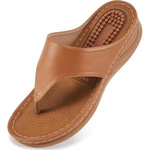 imageAlicegana Womens Sandals Wedge Shoes Comfortable Dressy Summer Flip Flops Casual Walking Beach SlidesLigntbrown