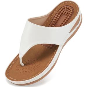 imageAlicegana Womens Sandals Wedge Shoes Comfortable Dressy Summer Flip Flops Casual Walking Beach SlidesWhite