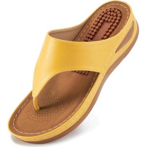 imageAlicegana Womens Sandals Wedge Shoes Comfortable Dressy Summer Flip Flops Casual Walking Beach SlidesYellow