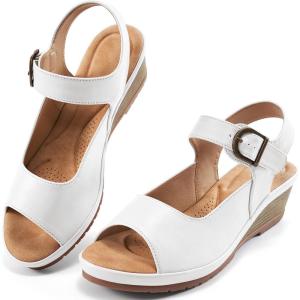 imageAlicegana Womens Wedge Sandals Comfortable Low Heel Dressy Summer Platform Shoes Ankle Strap Casual Non Slip WedgesWhite