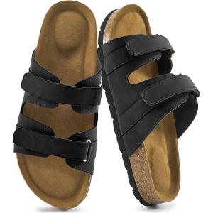 imageCork Footbed Sandals for Women  Comfortable Memory Foam Arch Support Slides 2025 Beach Vacation EssentialsBlack