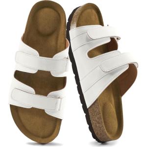 imageCork Footbed Sandals for Women  Comfortable Memory Foam Arch Support Slides 2025 Beach Vacation EssentialsWhite