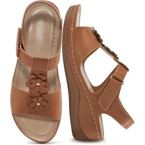 imageWedge Sandals for Women 2025 Comfortable Low Heel Dressy Summer Platform Ankle Strap Sandals for Beach VacationLightbrown