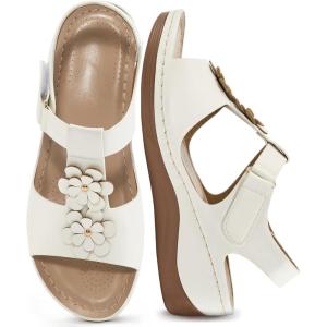imageWedge Sandals for Women 2025 Comfortable Low Heel Dressy Summer Platform Ankle Strap Sandals for Beach VacationWhite
