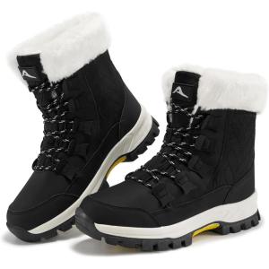 imageAlicegana Snow Boots for Women Winter Warm Fur Lined Waterproof Non Slip Mid Calf for Hiking Walking 2026Black