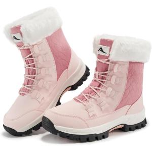 imageAlicegana Snow Boots for Women Winter Warm Fur Lined Waterproof Non Slip Mid Calf for Hiking Walking 2026Pink