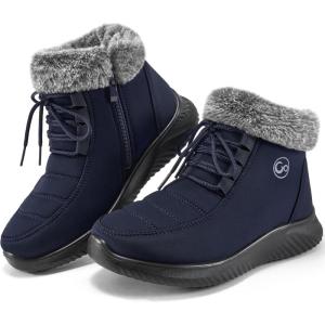 imageAlicegana Winter Boots for Women Warm Fur Lined Snow Shoes Slip on Ankle Booties Comfortable Anti Slip Outdoor Boots 2025Darkblue