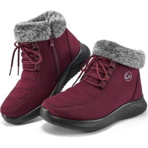 imageAlicegana Winter Boots for Women Warm Fur Lined Snow Shoes Slip on Ankle Booties Comfortable Anti Slip Outdoor Boots 2025Winered