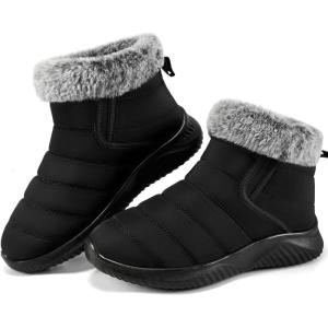 imageAlicegana Winter Snow Boots for Women Comfortable Warm Fur Lined Anti Slip Winter Shoes Waterproof Slip On Walking Outdoor Ankle BootiesBlack
