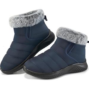 imageAlicegana Winter Snow Boots for Women Comfortable Warm Fur Lined Anti Slip Winter Shoes Waterproof Slip On Walking Outdoor Ankle BootiesDarkblue