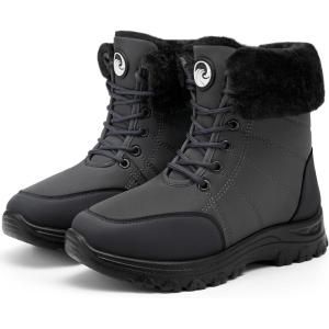 imageAlicegana Winter Snow Boots for Women Warm Fur Lined Anti Slip Waterproof Mid Calf Boot Comfortable Lace Up Outdoor Winter Shoes 2025Grey