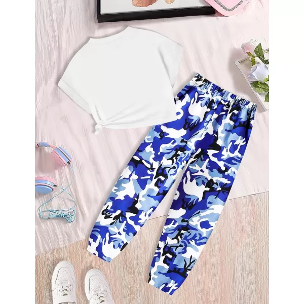 Girls 2 Piece Outfits Kids Clothes Cute Cool Girl Crop Tops + Camouflage Pants Summer Clothing Sets