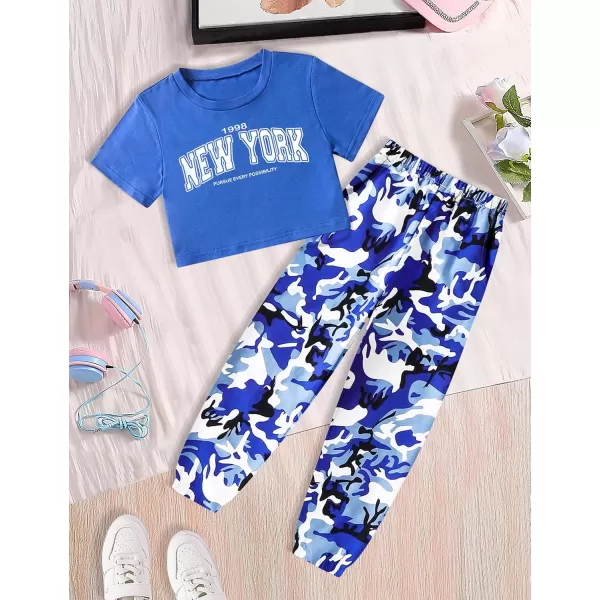 Girls 2 Piece Outfits Kids Clothes Cute Cool Girl Crop Tops + Camouflage Pants Summer Clothing Sets