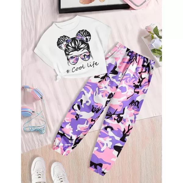 Girls 2 Piece Outfits Kids Clothes Cute Cool Girl Crop Tops + Camouflage Pants Summer Clothing Sets