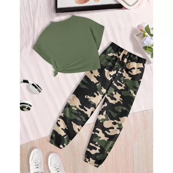 Girls 2 Piece Outfits Kids Clothes Cute Cool Girl Crop Tops + Camouflage Pants Summer Clothing Sets