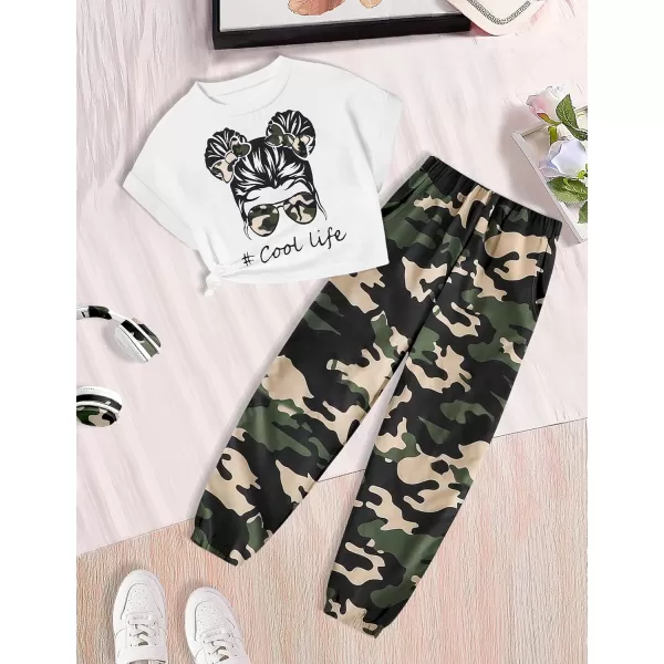 Girls 2 Piece Outfits Kids Clothes Cute Cool Girl Crop Tops + Camouflage Pants Summer Clothing Sets