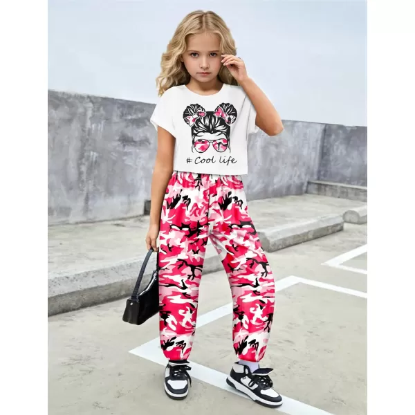 Girls 2 Piece Outfits Kids Clothes Cute Cool Girl Crop Tops + Camouflage Pants Summer Clothing Sets