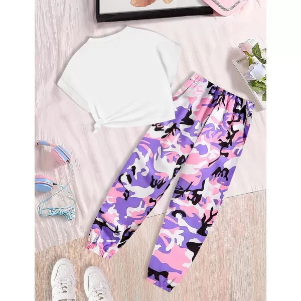 Girls 2 Piece Outfits Kids Clothes Cute Cool Girl Crop Tops + Camouflage Pants Summer Clothing Sets
