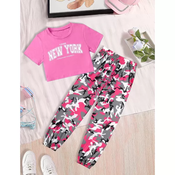 Girls 2 Piece Outfits Kids Clothes Cute Cool Girl Crop Tops + Camouflage Pants Summer Clothing Sets