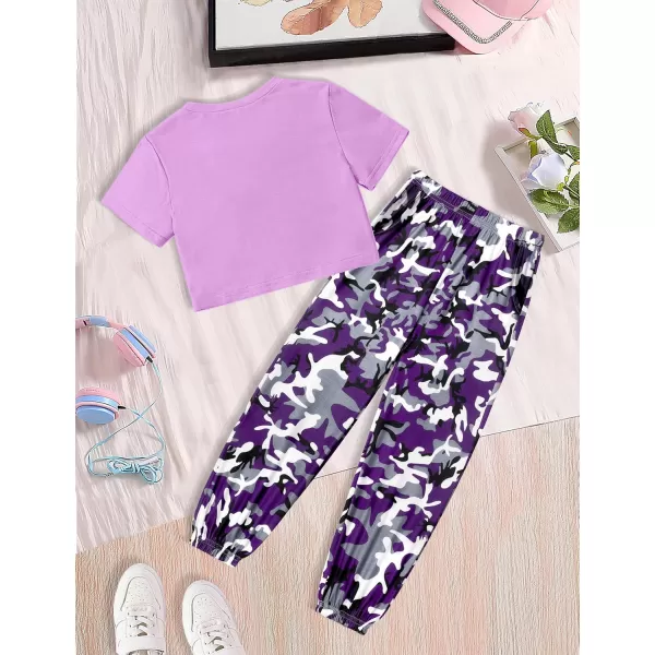 Girls 2 Piece Outfits Kids Clothes Cute Cool Girl Crop Tops + Camouflage Pants Summer Clothing Sets