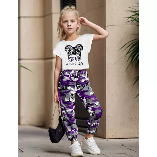 Girls 2 Piece Outfits Kids Clothes Cute Cool Girl Crop Tops + Camouflage Pants Summer Clothing Sets