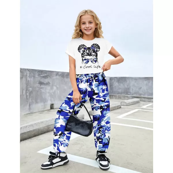 Girls 2 Piece Outfits Kids Clothes Cute Cool Girl Crop Tops + Camouflage Pants Summer Clothing Sets