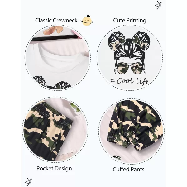 Girls 2 Piece Outfits Kids Clothes Cute Cool Girl Crop Tops + Camouflage Pants Summer Clothing Sets