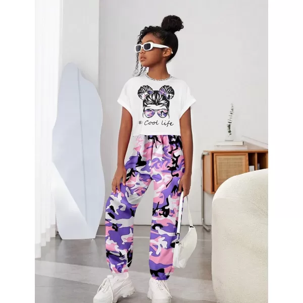 Girls 2 Piece Outfits Kids Clothes Cute Cool Girl Crop Tops + Camouflage Pants Summer Clothing Sets